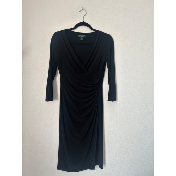 Lauren Ralph Lauren Dresses & Skirts - Lauren Ralph Lauren Sheath Dress Womens Size 8 Black Ruched V-Neck Office Career